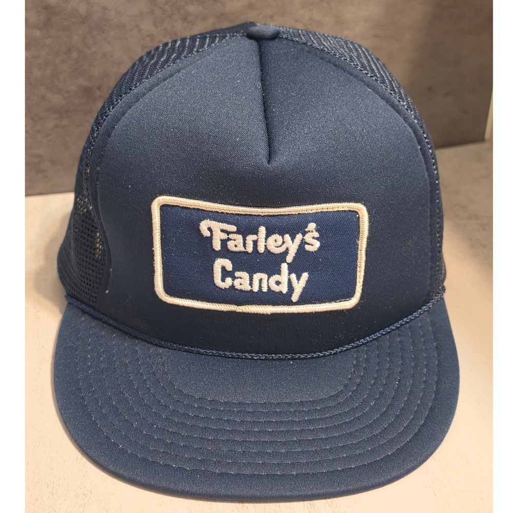 Farleys Candy Navy Blue Mesh Back Snapback Trucker Hat Vintage Style Cap